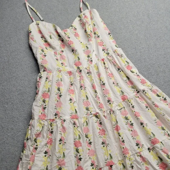 Vineyard Vines Kentucky Derby Floral Tiered Midi Dress White Pink Yellow Size 6 - Picture 2 of 12